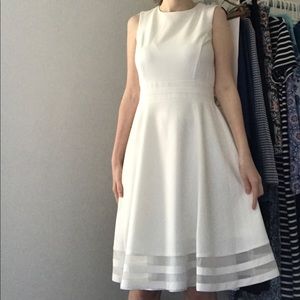 Calvin Klein ILLUSION stripe Cream White dress S8